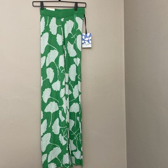 DVF Ginkgo Green Knit Sweater Pants NWT Wide Leg Diane Von Furstenberg XXS - Picture 4 of 6